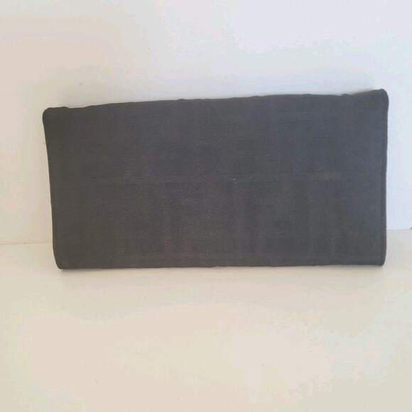 Fendi Zucca Nylon Leather Wallet Wallet Black Envelope Large Logo Clasp - Picture 2 of 13